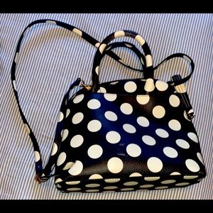 BLACK AND WHITE POLKA DOT STRAPPY PURSE